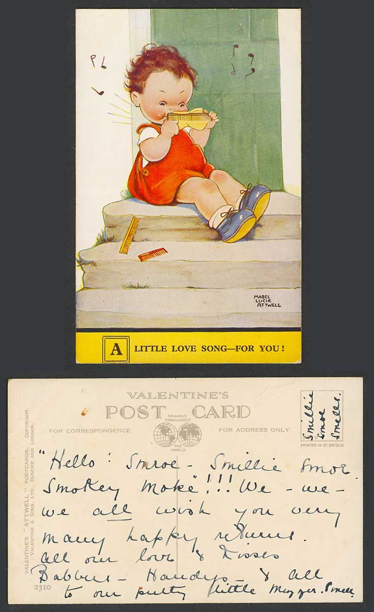 MABEL LUCIE ATTWELL Old Postcard Girl & Combs A Little Love Song - For You! 2310