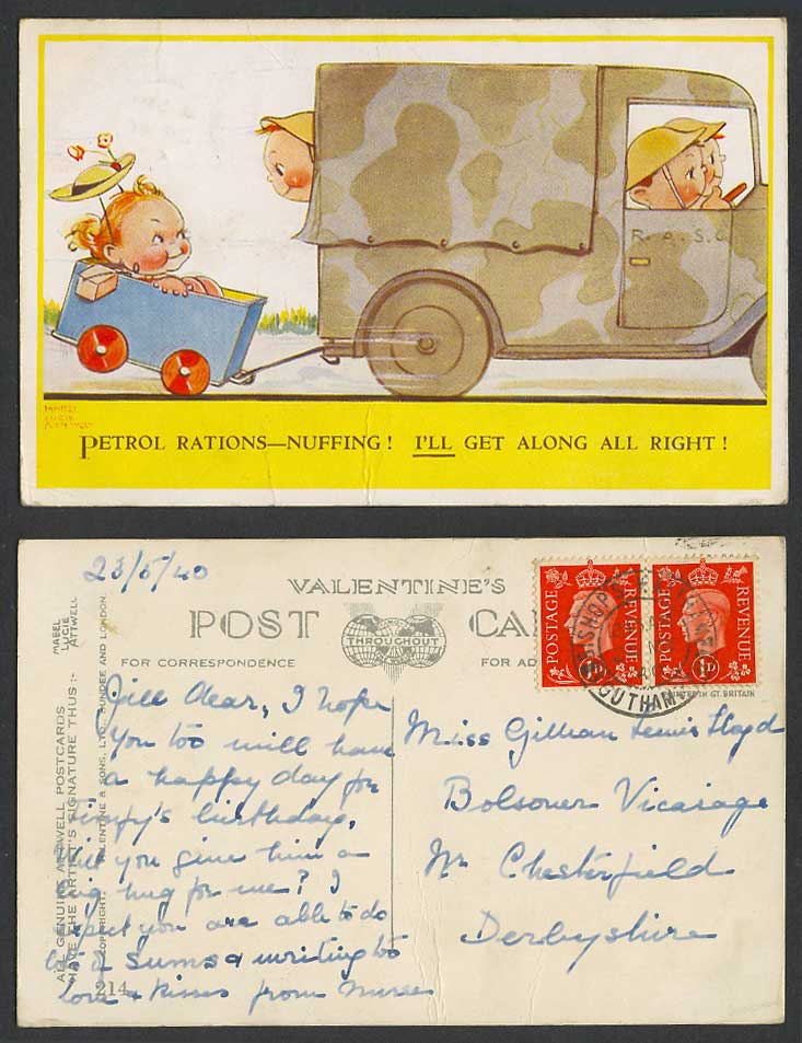 MABEL LUCIE ATTWELL 1940 Old Postcard RASC Royal Army Service Corps Van Girl 214