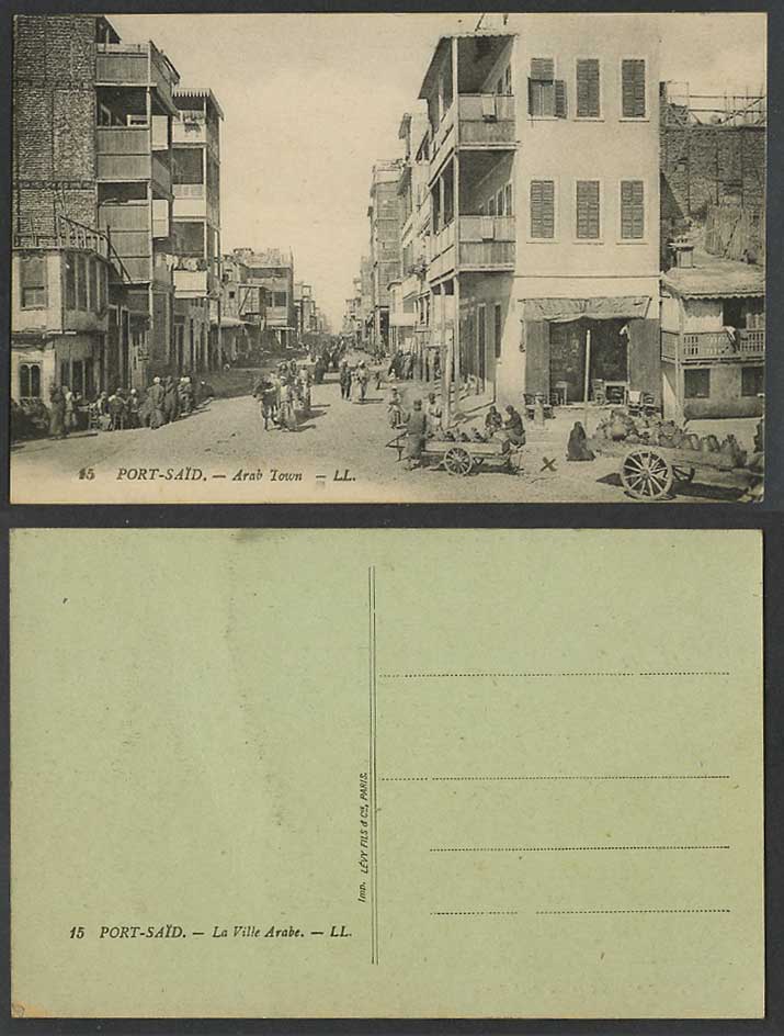 Egypt Old Postcard Port Said Arab Town Street Scene Carts La Ville Arabe L.L. 15
