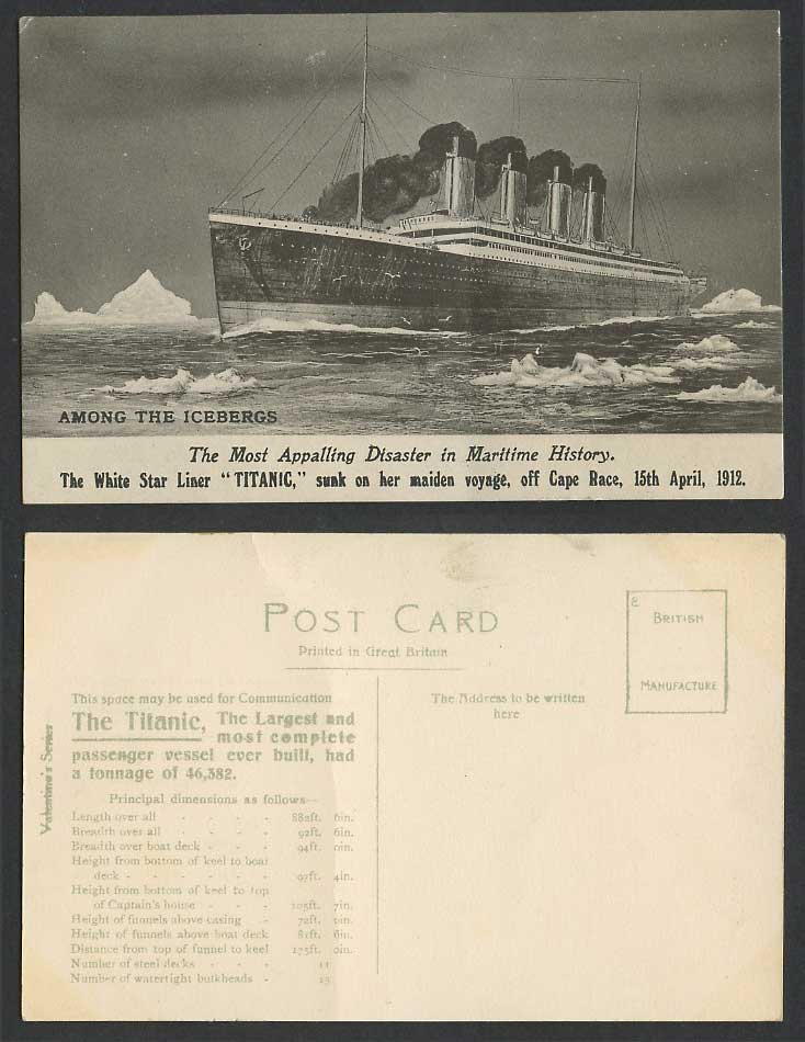 Titanic White Star Liner SHIP Icebergs Sunk Maiden Voyage Cape Race Old Postcard