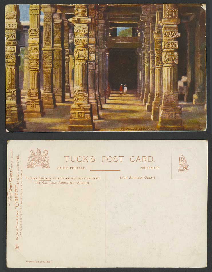 India Old Tuck's Postcard Colonnade Hindu Hindoo Pillars Kutub Minar Delhi, 7235