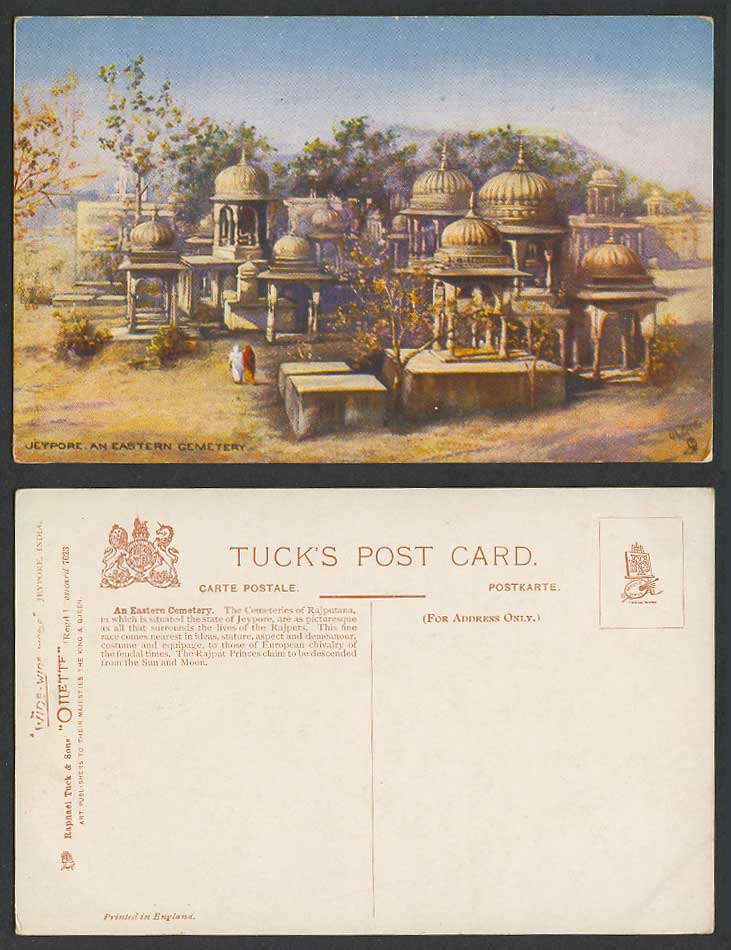 India Old Tuck's Oilette Postcard Jeypore Jaipur, An Eastern Cemetery, Rajputana