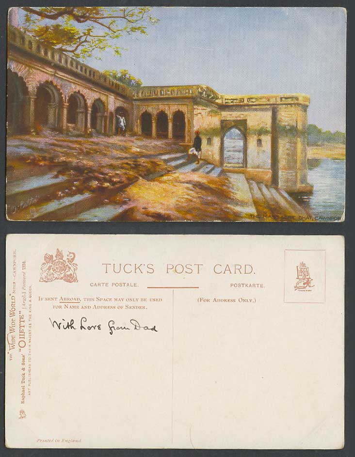 India Old Tuck's Postcard The Massacre Ghat Cawnpore, River Scene Steps Men 7234