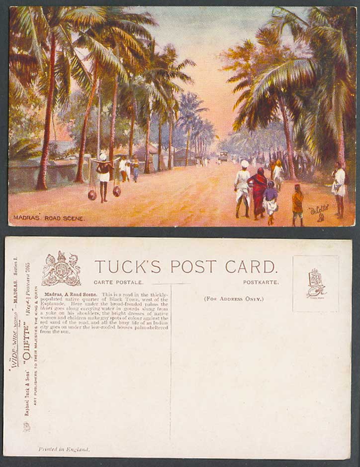 India Old Tuck's Oilette Postcard Madras A Road Scene, Black Town Native Quarter