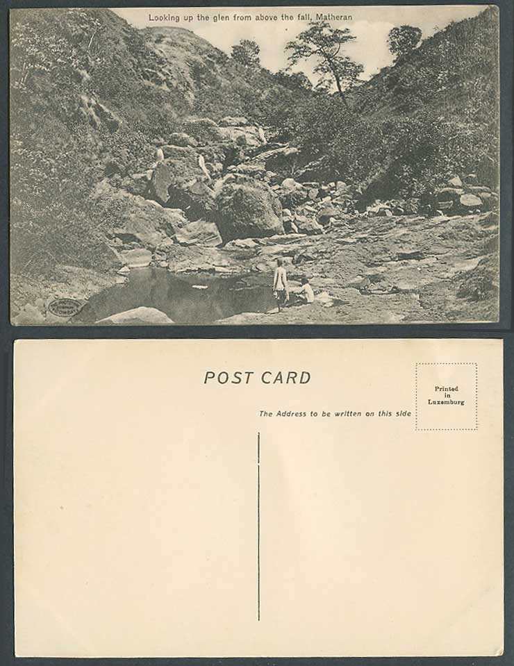India Old Postcard Looking Up The Glen from above Fall Waterfall, MATHERAN Rocks