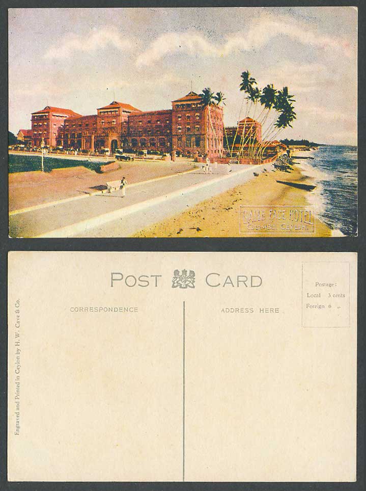 Ceylon Old Colour Postcard THE GALLE FACE HOTEL Colombo Palm Trees Beach Seaside