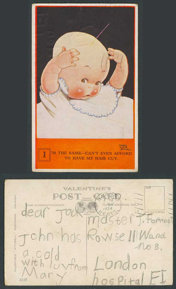 MABEL LUCIE ATTWELL Old Postcard I'm The Same Can't Afford to Have Hair Cut 2128