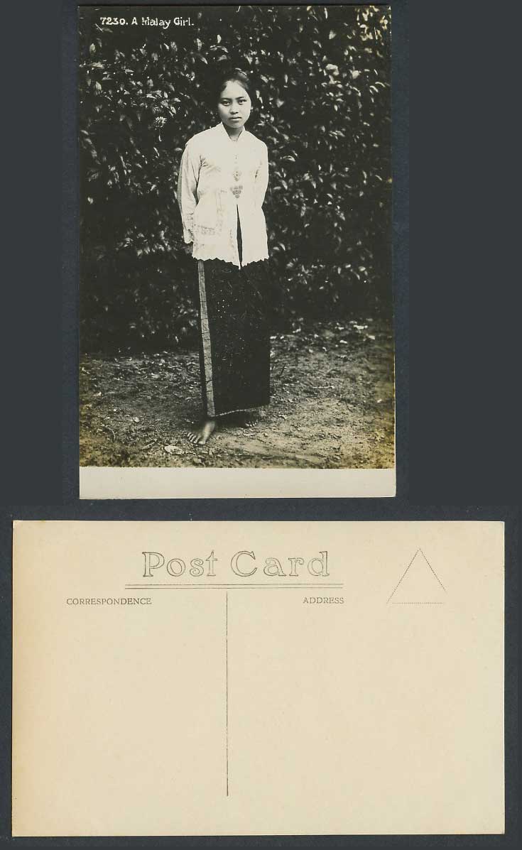 Singapore Old Real Photo Postcard A Malay Girl Barefoot Woman Lady Costumes 7230