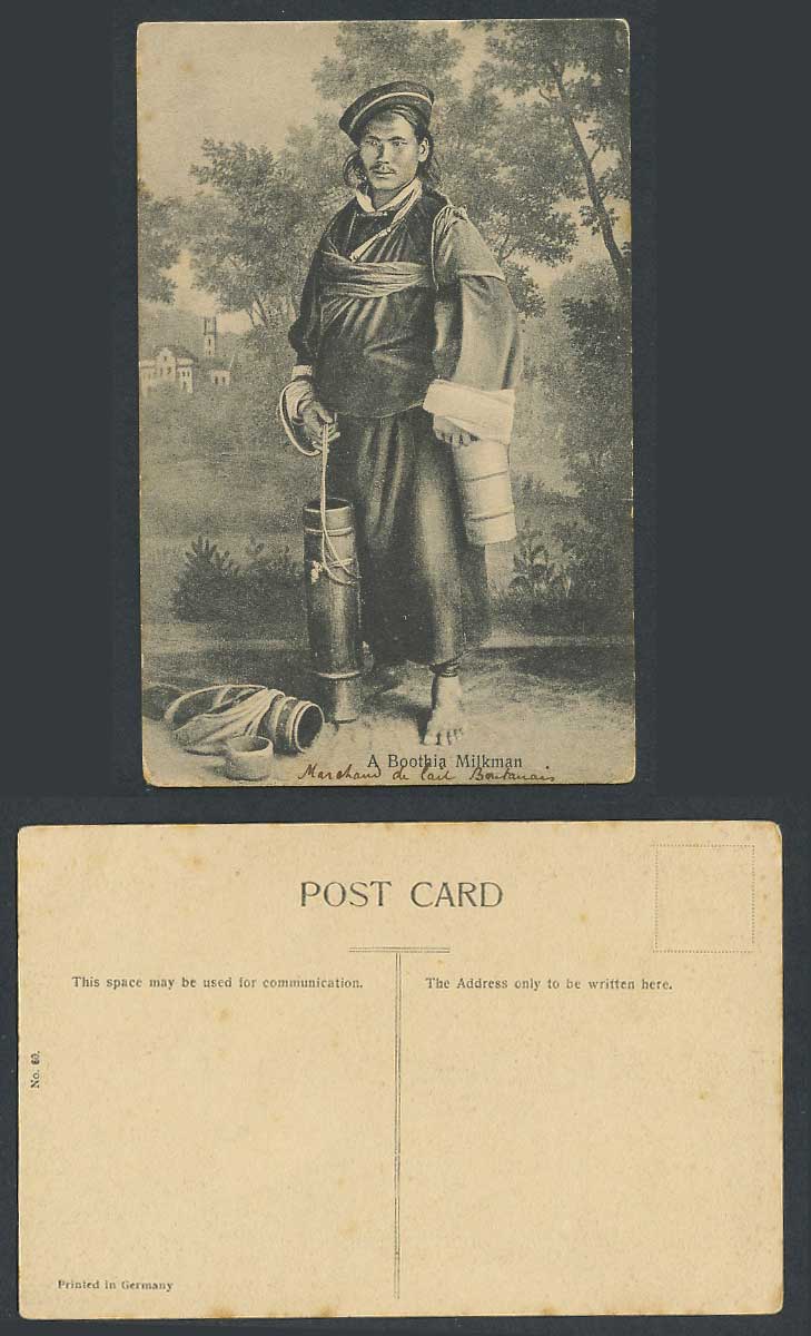 TIBET China Old Postcard A Boothia Milkman, Tibetan Costumes, Bhutia Milk Man 60