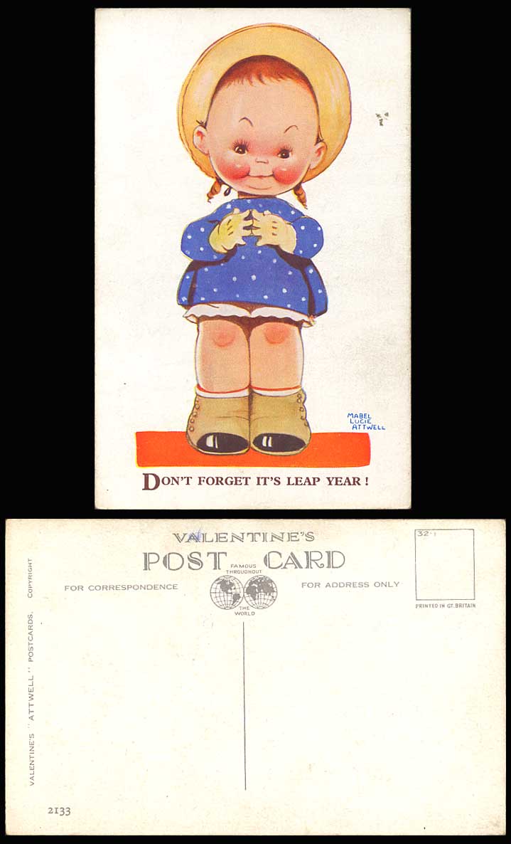 MABEL LUCIE ATTWELL Artist Signed Old Postcard Don't Forget It's Leap Year! 2133