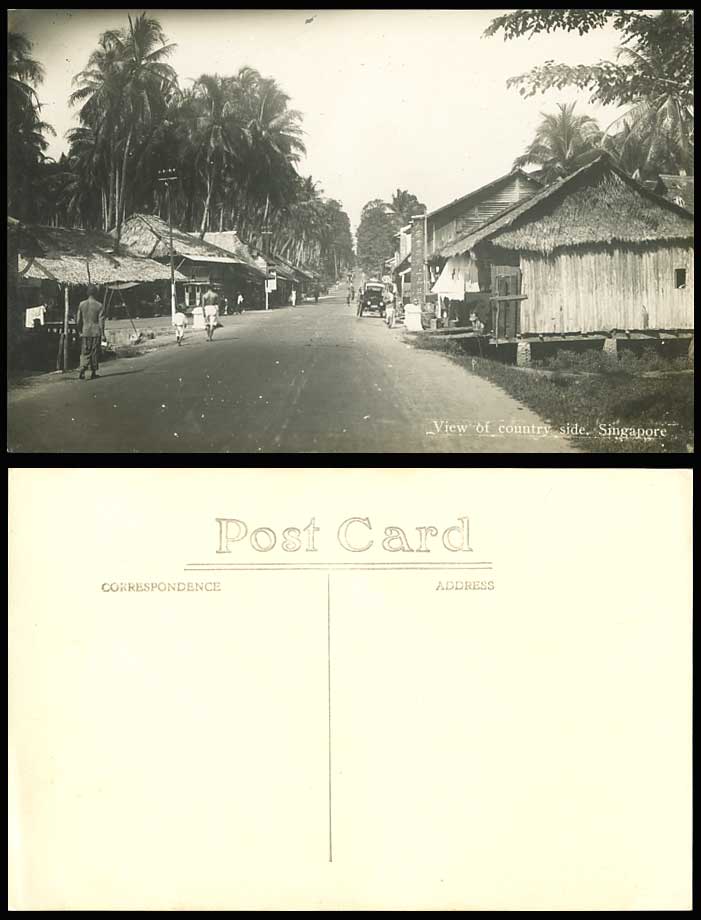 Singapore Old Real Photo Postcard Countryside Street Scene Native House Palm 人安堂