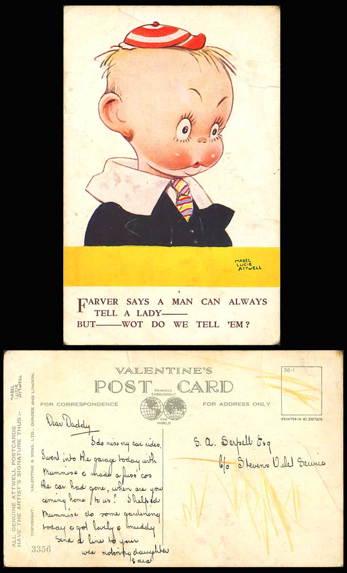 MABEL LUCIE ATTWELL Old Postcard Farver Says Man Can Always Tell A Lady But 3356