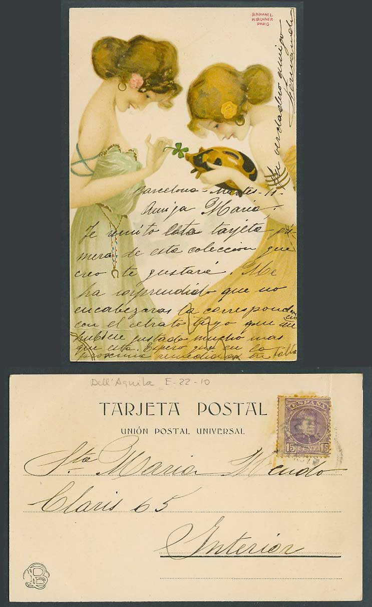 Raphael Kirchner Paris 1911 Old UB Postcard Glamour Ladies Girls, Pig Piggy Bank