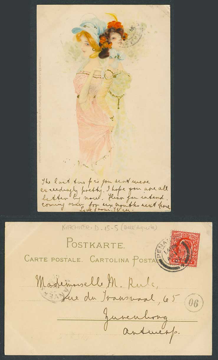 Raphael Kirchner 1902 Old U.B. Postcard Glamour Women Ladies MODERN GIRLS SERIES