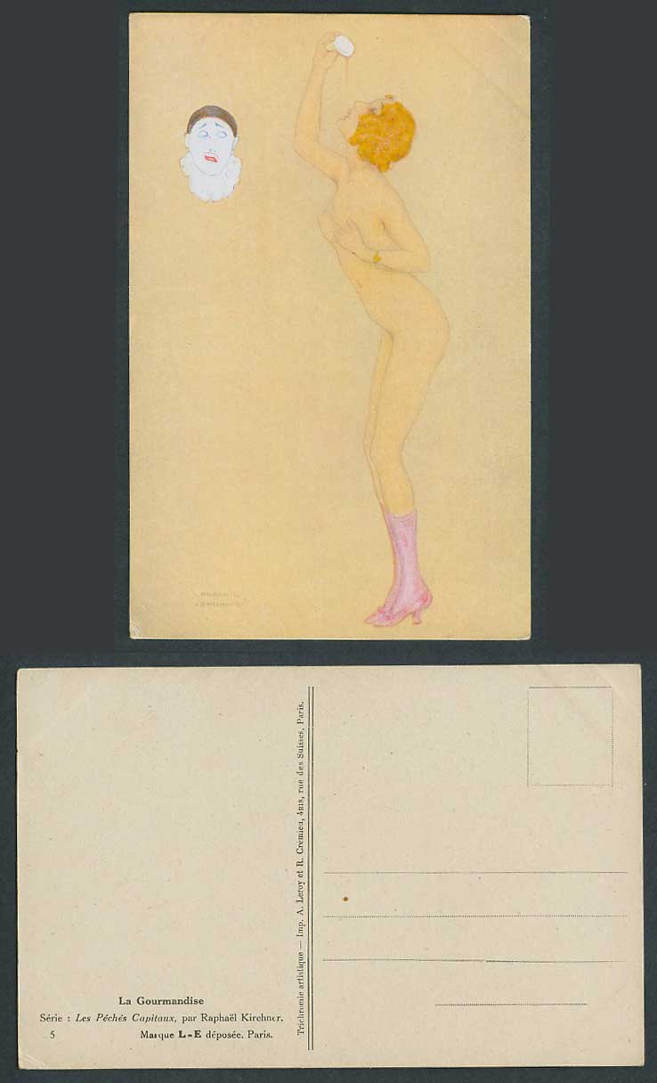 Raphael Kirchner Old Postcard Gourmandise Clown Peches Capitaux Deadly Sin Greed