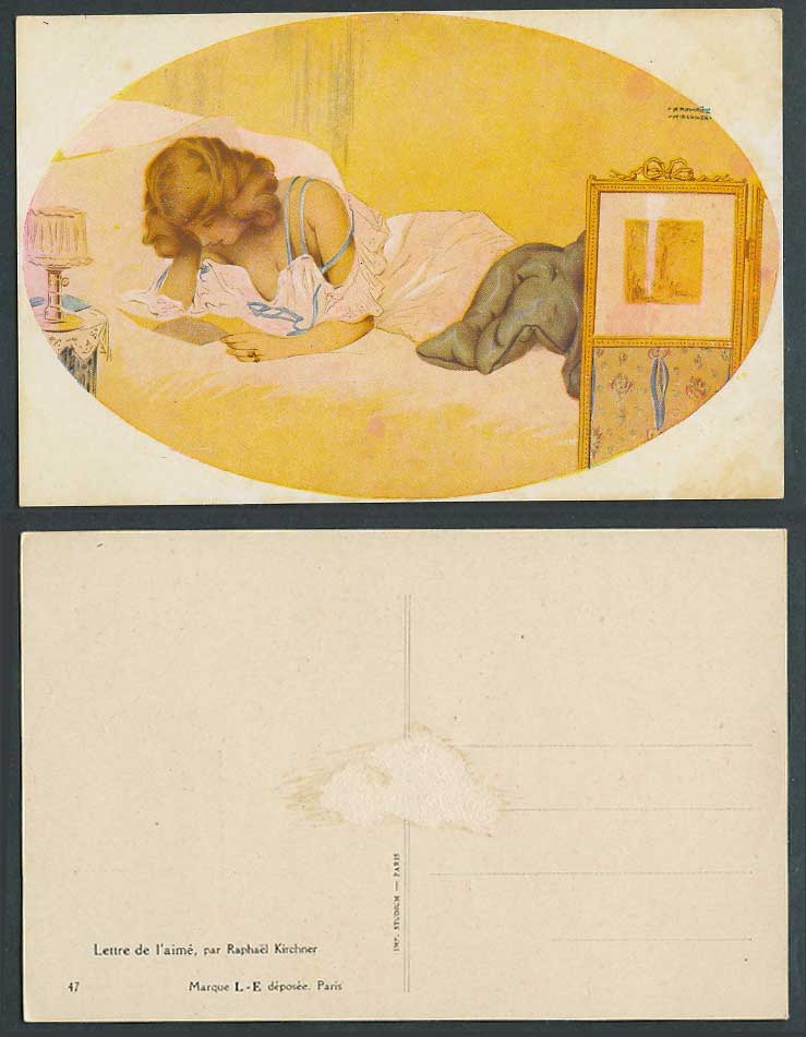 Raphael Kirchner Old Postcard Lettre de l'aime Letter of love Glamour Lady Woman