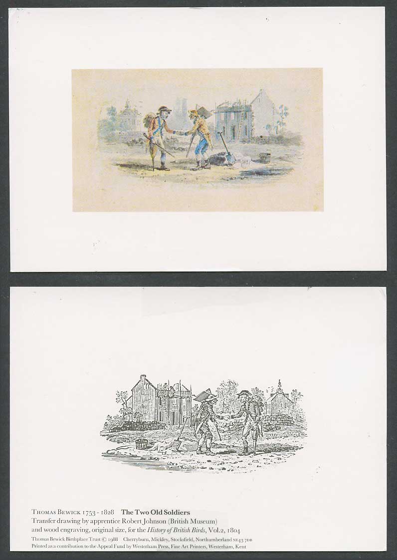 Thomas Bewick The Two Old Soldiers Transfer drawing by apprentice Robert Johnson