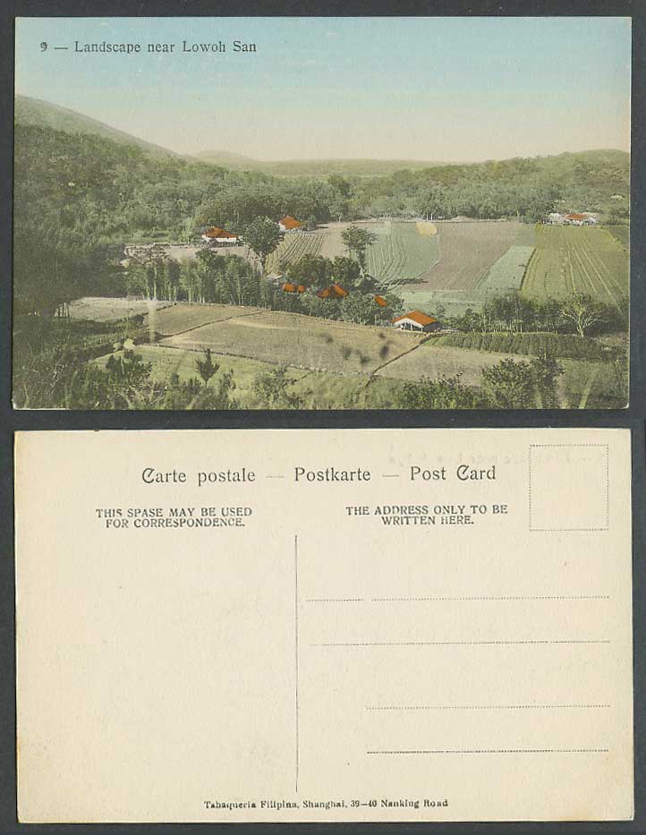 China Old Hand Tinted Postcard Landscape near Lowah San, Fields Hills Panorama 9