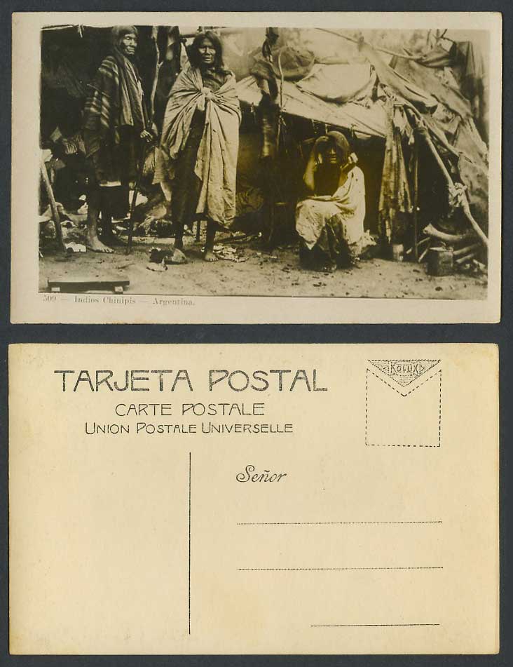 Argentina Old Real Photo Postcard Indios Chimipis, Indians and Indian Camp Tents