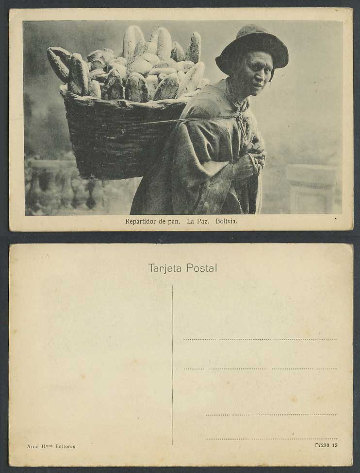 Bolivia Old Postcard La Paz Repartidor de Pan, Native Bread Dealer Seller Vendor