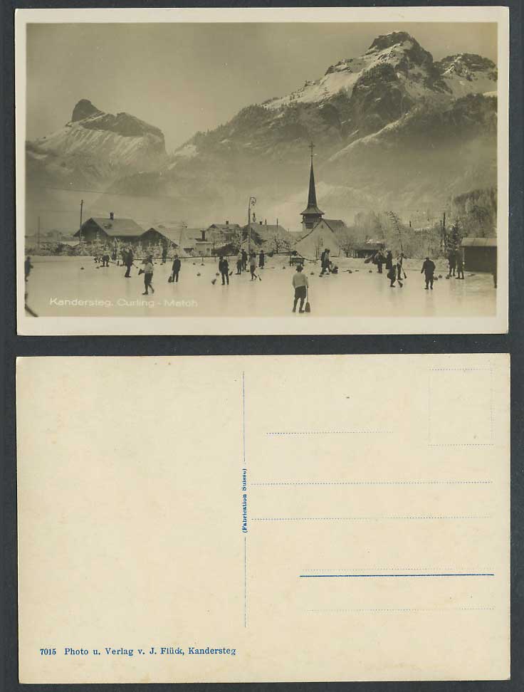 CURLING Match Winter Sport Kandersteg Mountains Switzerland Old R Photo Postcard