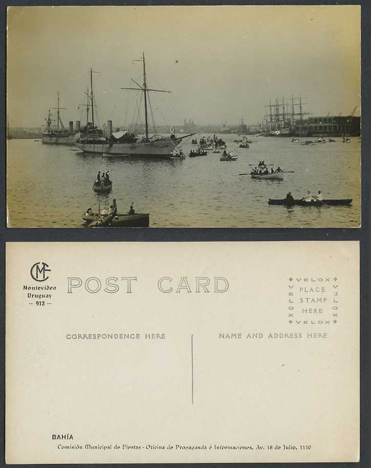 Uruguay Montevideo 1912 Old Real Photo Postcard Harbour Steamer Steam Ships Boat