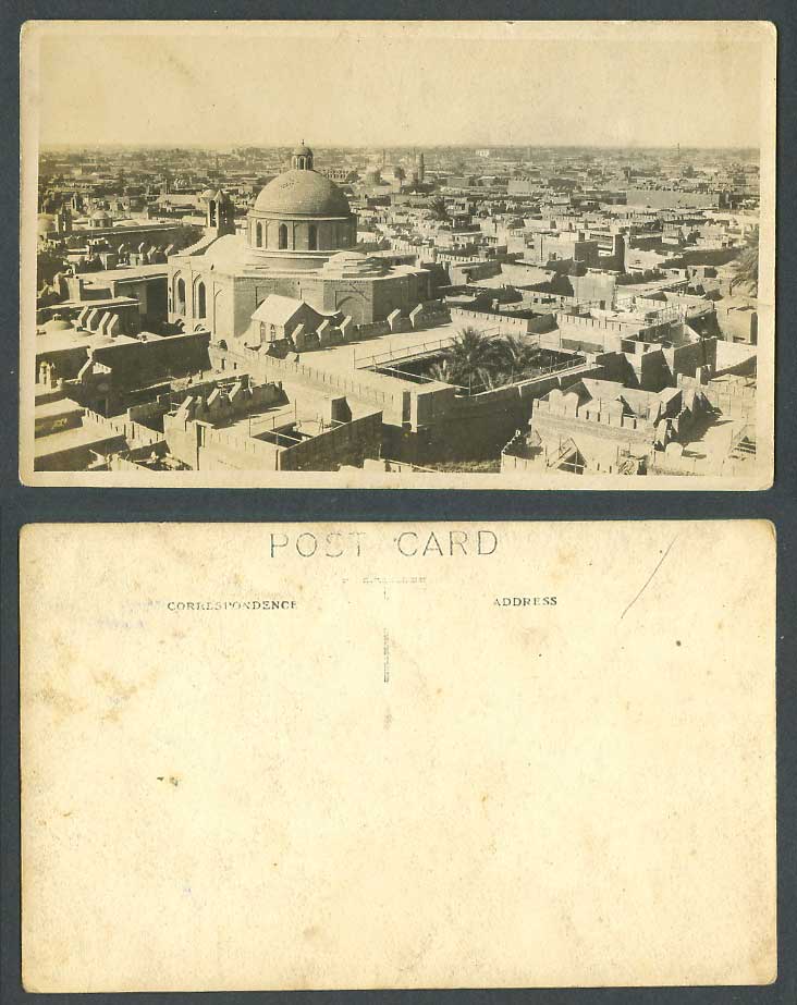 IRAQ Old Real Photo Postcard Baghdad Bagdad Panorama General View, Mosque Towers