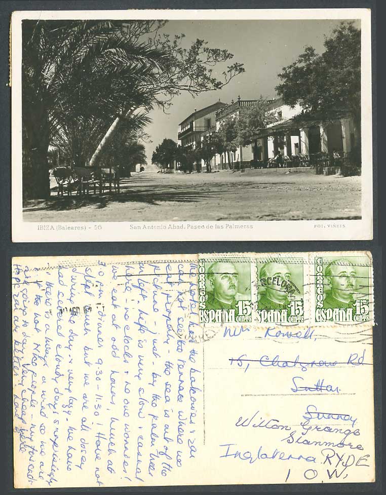 Spain IBIZA Baleares 15c x3 Old Postcard San Antonio Abad, Paseo de las Palmeras