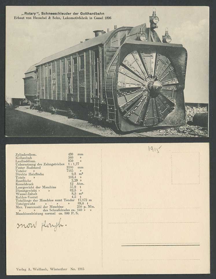 Snow Plough, Rotary Gotthardbahn Gotthard Railway Locomotive Cassel Old Postcard
