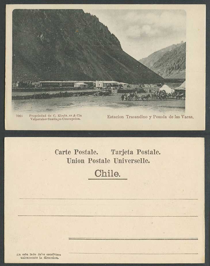 Chile Old Postcard Estacion Trasandino Pasada de las Vacas Train Railway Station
