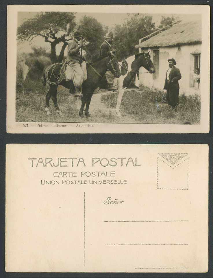 Argentina Old RP Postcard Pidiendo Informes Horse Rider Asking for Reports House