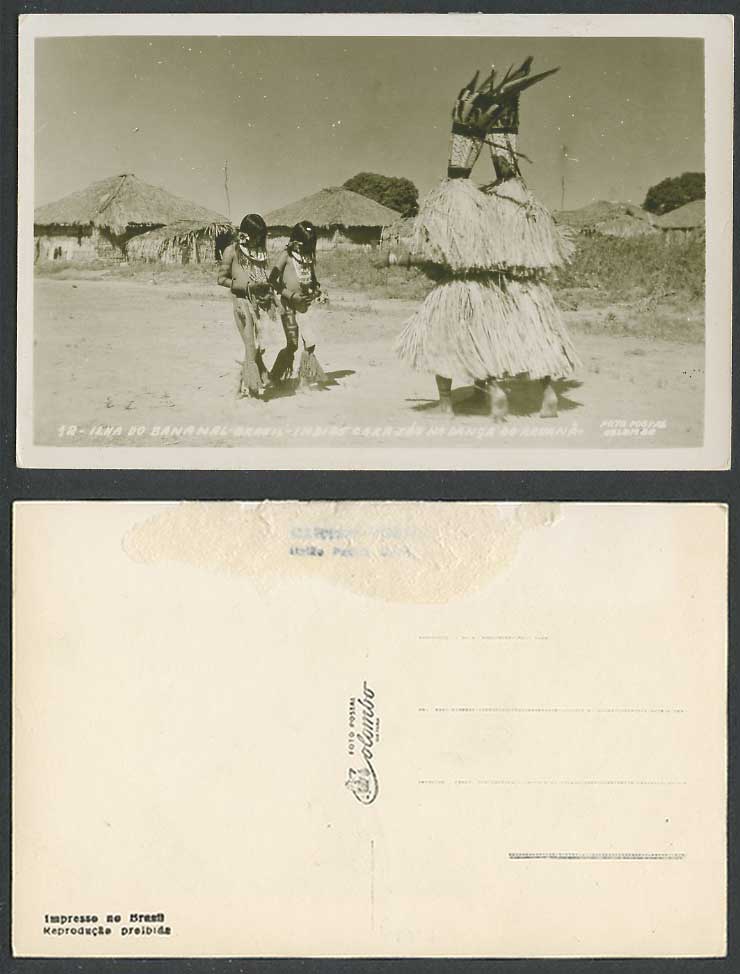 Brazil Brasil Old RP Postcard Bananal Island Indian Carajás Dance Aruana Dancers