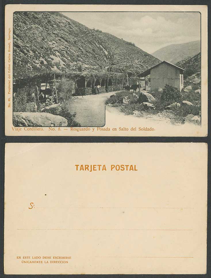 Chile Old Postcard Viaje Cordillera Resguardo y Posada en Salto del Soldado, Inn