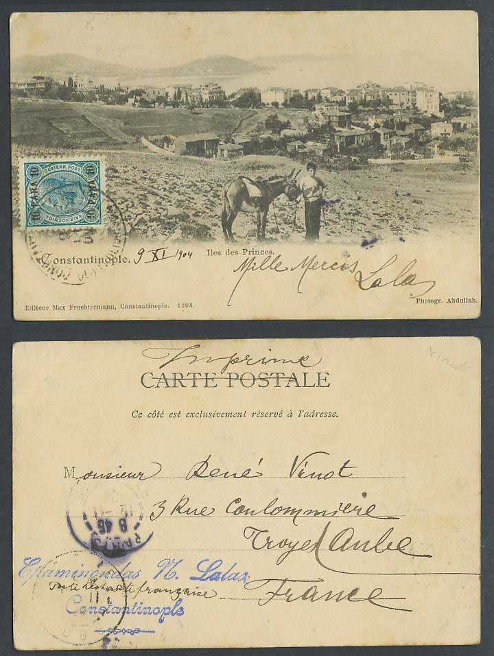 Turkey 10pa 1904 Old Postcard Iles de Princes Panorama Donkey Boy Constantinople