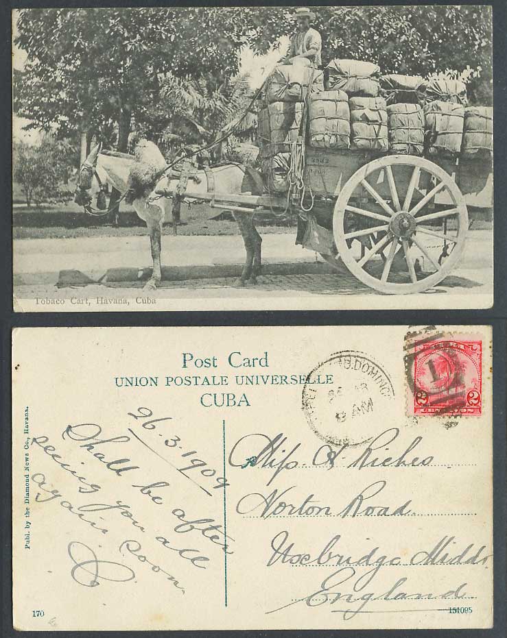 Cuba 2c 1909 Old Postcard Habana Havana, Tobaco Cart Native Tobacco Cart, Driver