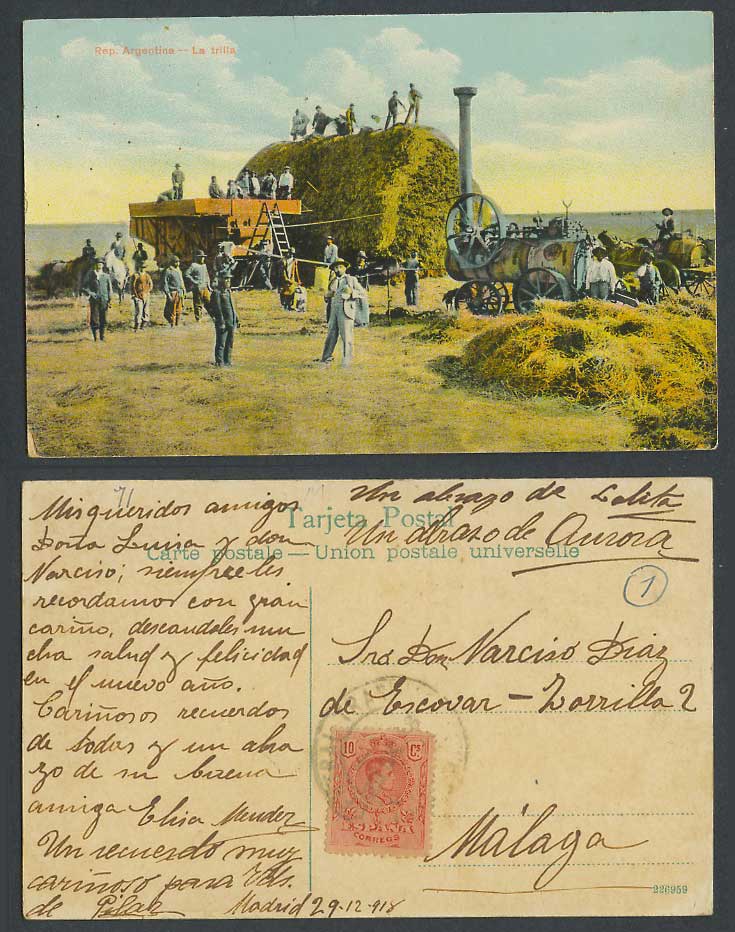 Argentina 1918 Old Postcard La Trilla The Threshing Machine Thresher Agriculture