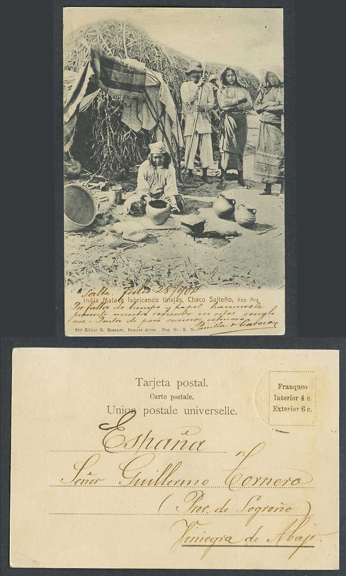 Argentina 1904 Old Postcard Indian India Mataca Fabricando Tinajas Chaco Salteño