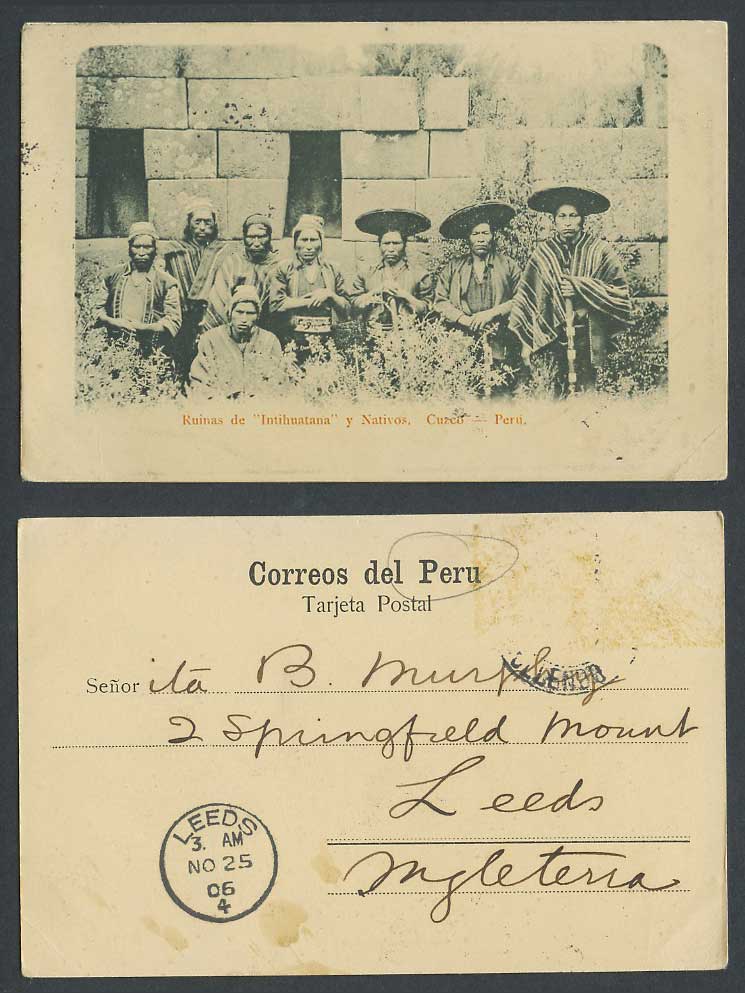 Peru 1906 Old UB Postcard Ruinas de Intihuatana y Nativos Cuzco, Ruins & Natives