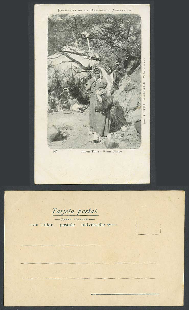 Argentina Old UB Postcard Joven Toba Gran Chaco Native Indian Women and Children
