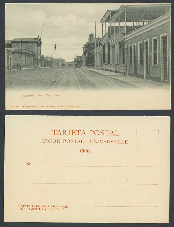 Chile Old UB Postcard Iquique Calle Baquedano Street Scene TRAM Tramway Tramline