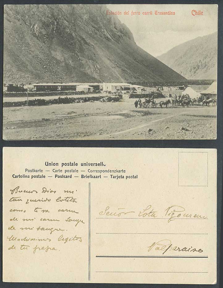 Chile Old Postcard Estacion del ferro carril Trasandino Railway Station Mountain