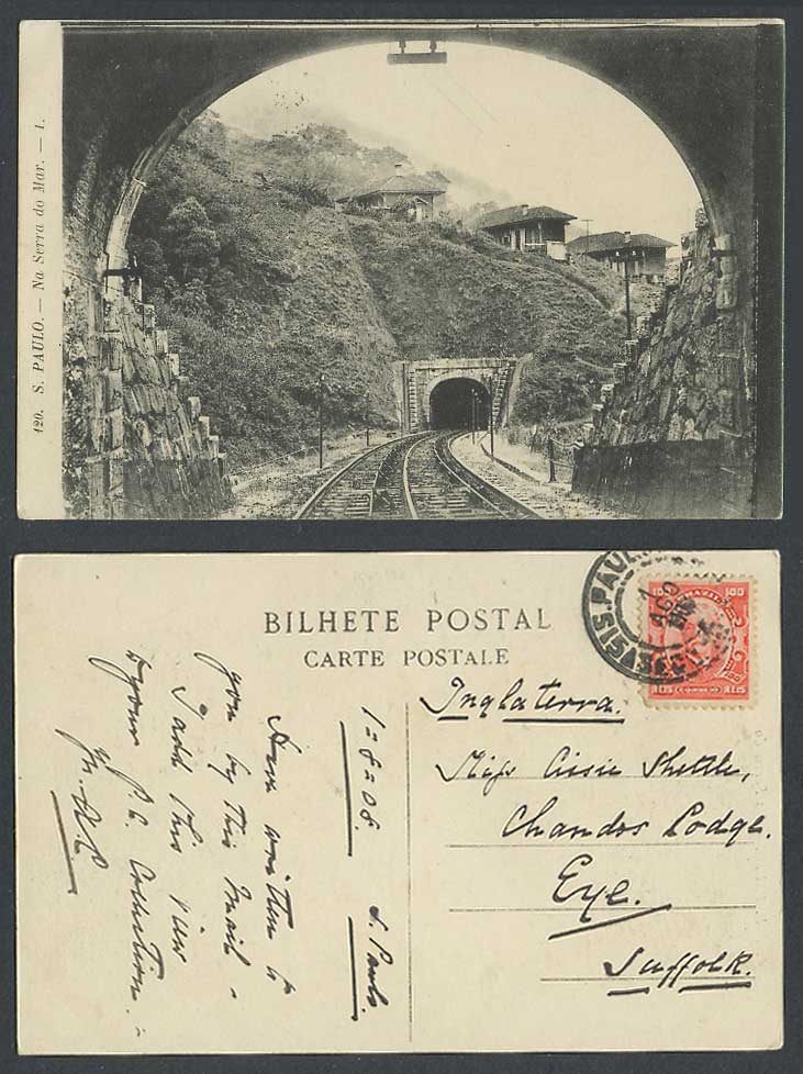 Brazil Brasil 1908 Old Postcard S. Paulo Na Serra do Mar Railway Tunnel Railroad