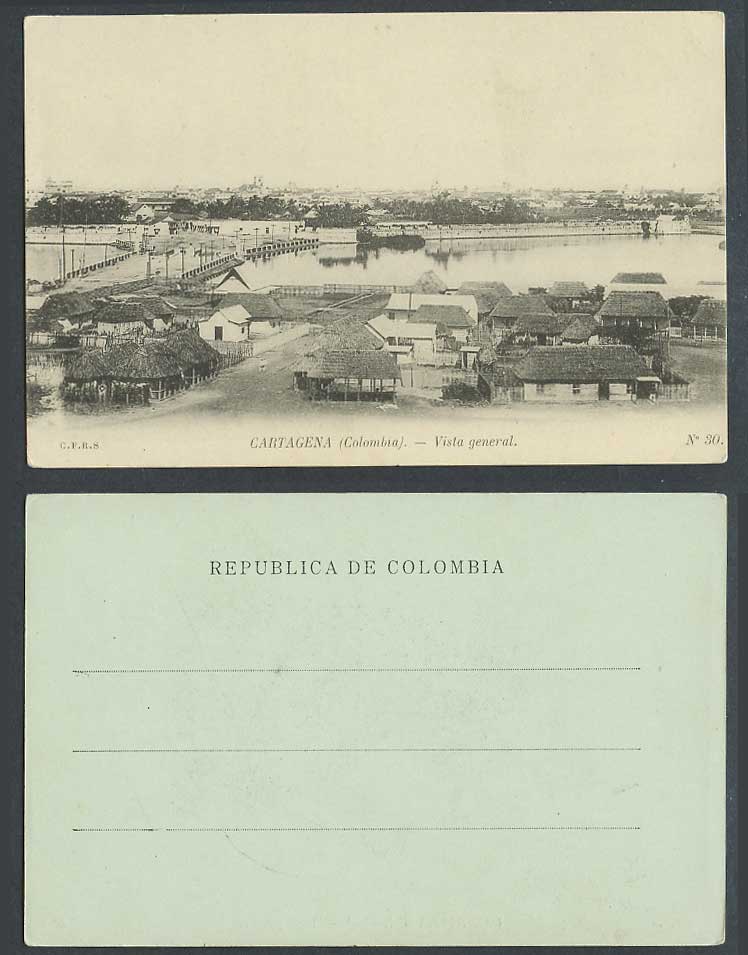 Colombia Old Postcard Cartagena, Vista Generale General View Street Scene Bridge