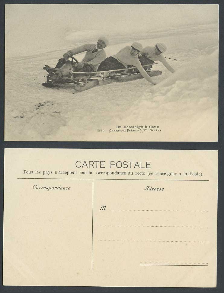 Bobsled Bobsleigh a Caux, Swiss Winter Sport Switzerland Snow Snowy Old Postcard