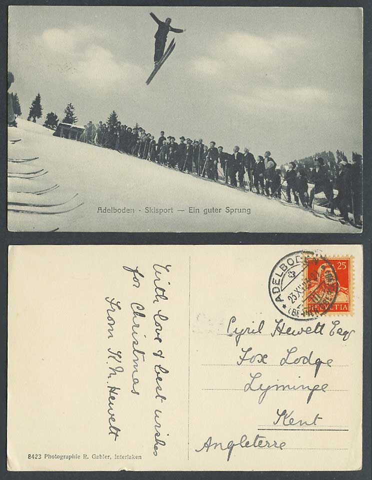 Switzerland 1923 Old Postcard Adelboden Skisport Sprung Skier Skiing A Good Jump