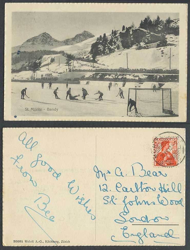 Switzerland 1912 Old Postcard St. Mortiz, Bandy, Ice Hockey, Winter Sport Sports