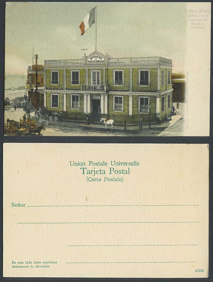 Peru Old UB Postcard Callao, Edificio de la Empresa del Muelle y Darsena, Street