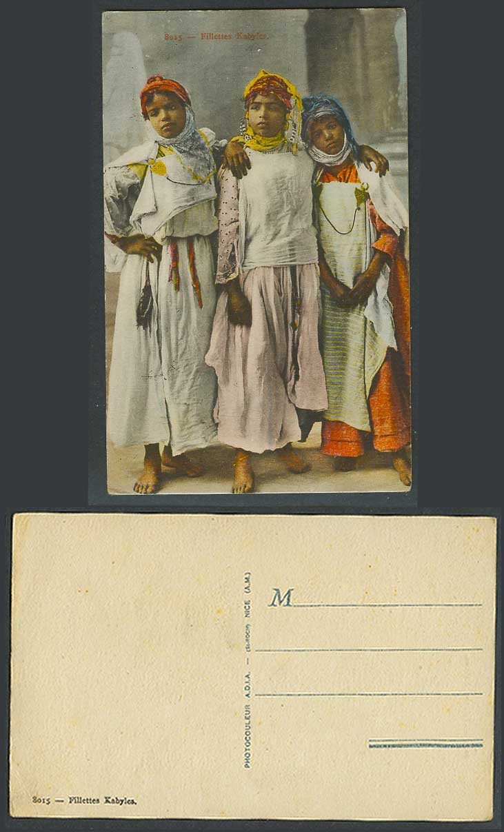 Algeria Old Color Postcard Fillettes Kabyles Native Kabyle Little Girls Costumes