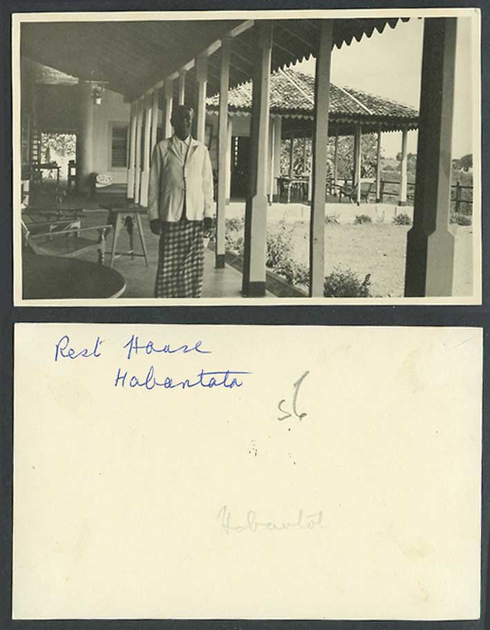 Ceylon Old Real Photo Card Rest House, Hambantota, Native Man Costumes Sri Lanka