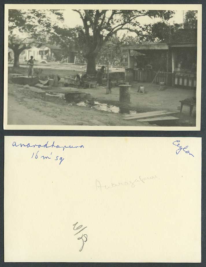 Ceylon Old Real Photo Card Anuradhapura 16m' sq. Roadside Booths, River Bridges